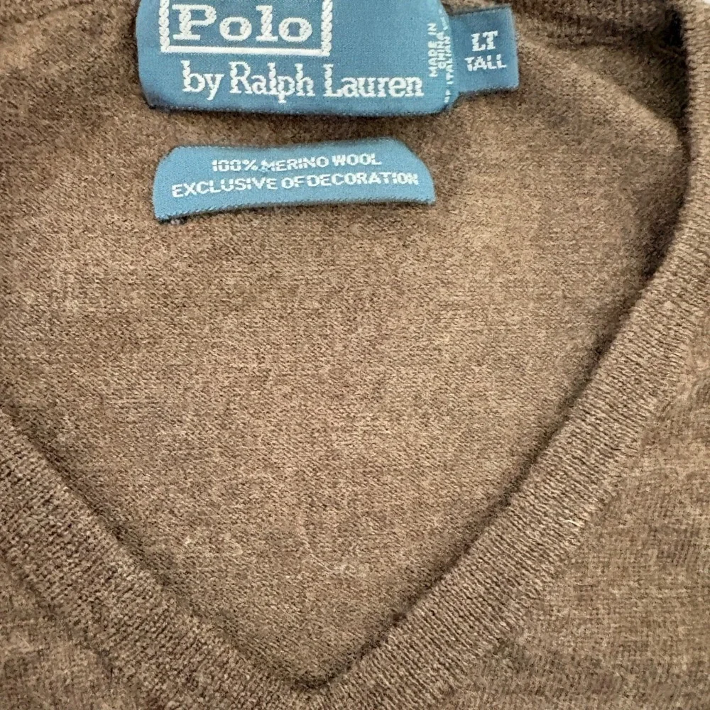 Polo Ralph Lauren Mens Brown 100% Merino Wool V-Neck Sweater Size LT Tall‎
